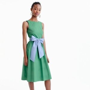 J. Crew Green Midi Dress with Blue Bow